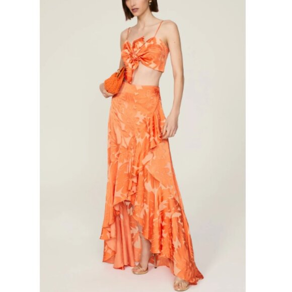 Ramy Brook Skirt Size 6 Orange A-Line Elisa Floral Ruffled Lined Fashion Style